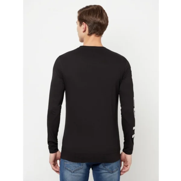 Men's Casual Printed Cotton Blend Round Neck T-shirt (Black)