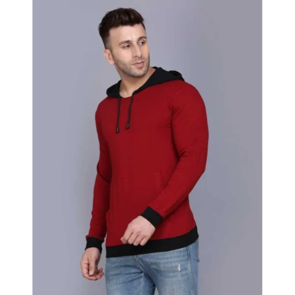 Men's Casual Solid Cotton Blend Hooded Neck T-shirt (Maroon)