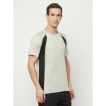Men's Casual Colorblock Polyester Round Neck T-shirt (Beige)