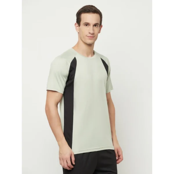 Men's Casual Colorblock Polyester Round Neck T-shirt (Beige)