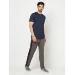 Men's Casual Solid Polyester Round Neck T-shirt (Navy Blue)