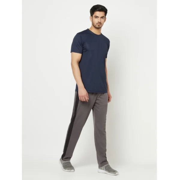 Men's Casual Solid Polyester Round Neck T-shirt (Navy Blue)