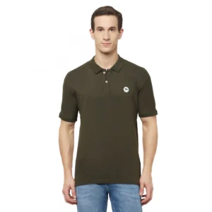 Men's Casual Solid Cotton Blend Polo Neck T-shirt (Dark Green)