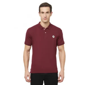 Men's Casual Solid Cotton Blend Polo Neck T-shirt (Maroon)