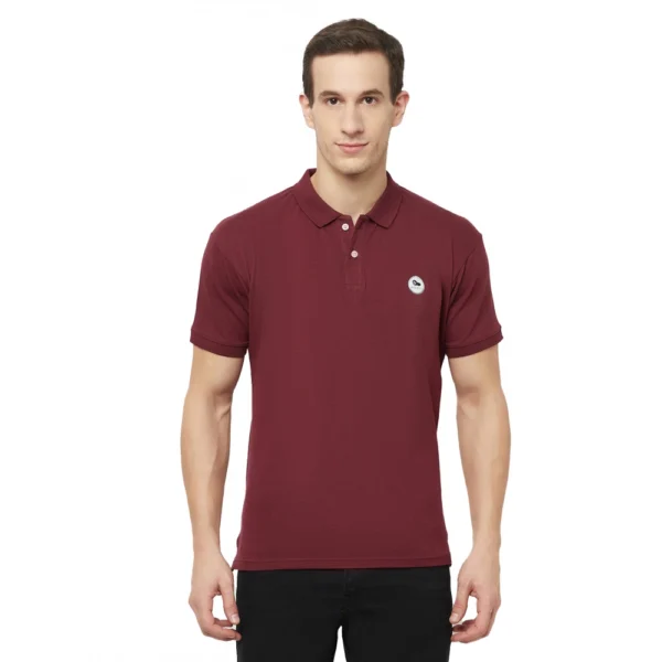 Men's Casual Solid Cotton Blend Polo Neck T-shirt (Maroon)