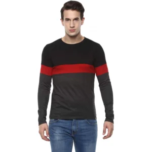 Men's Casual Colorblock Polyester Round Neck T-shirt (Multicolor)