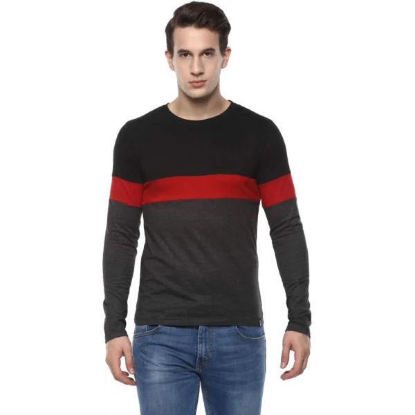 Men's Casual Colorblock Polyester Round Neck T-shirt (Multicolor)