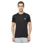 Men's Casual Colorblock Polyester Round Neck T-shirt (Black)