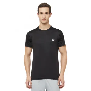 Men's Casual Colorblock Polyester Round Neck T-shirt (Black)