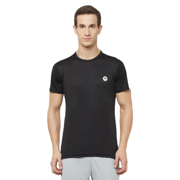 Men's Casual Colorblock Polyester Round Neck T-shirt (Black)