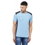 Men's Casual Colorblock Polyester Round Neck T-shirt (Blue)