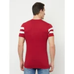 Men's Casual Striped Cotton Blend Round Neck T-shirt (Maroon & White)