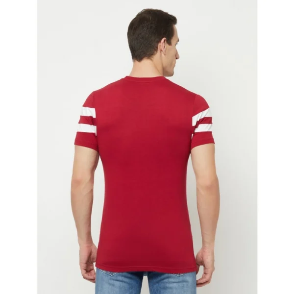 Men's Casual Striped Cotton Blend Round Neck T-shirt (Maroon & White)