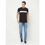 Men's Casual Striped Cotton Blend Round Neck T-shirt (Black & White)