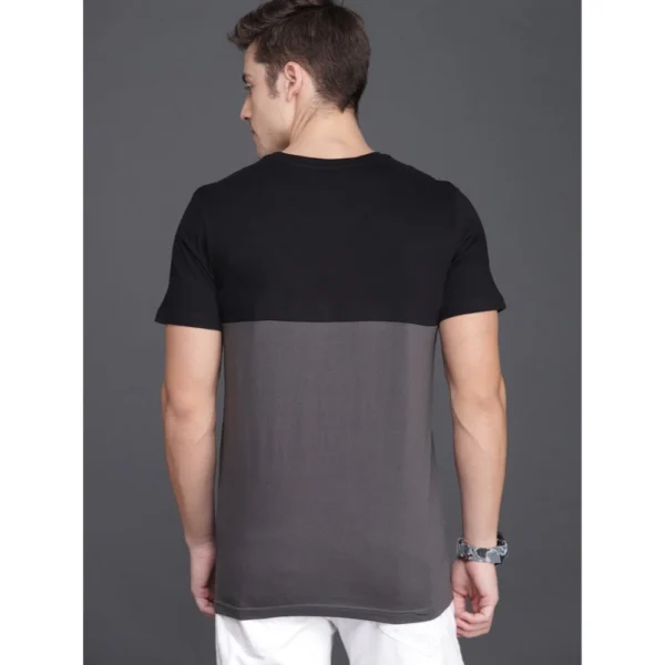 Men's Casual Colorblock Cotton Blend Round Neck T-shirt (Black & Grey)