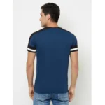 Men's Casual Colorblock Cotton Blend Round Neck T-shirt (Blue)