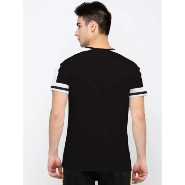 Men's Casual Colorblock Cotton Blend Round Neck T-shirt (Black)