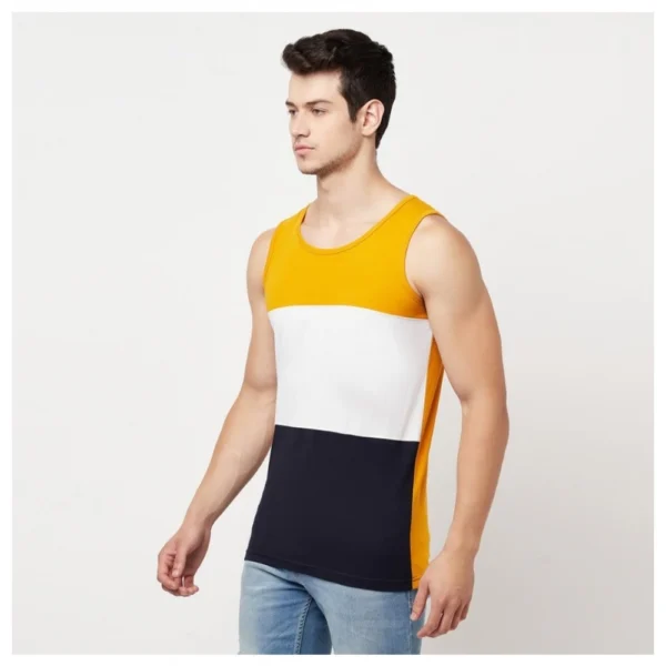 Men's Casual Colorblock Cotton Blend Round Neck Cut Sleeve T-shirt (Multicolor)