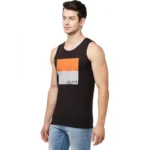 Men's Casual Colorblock Cotton Blend Round Neck Cut Sleeve T-shirt (Black)