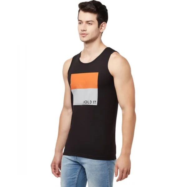 Men's Casual Colorblock Cotton Blend Round Neck Cut Sleeve T-shirt (Black)
