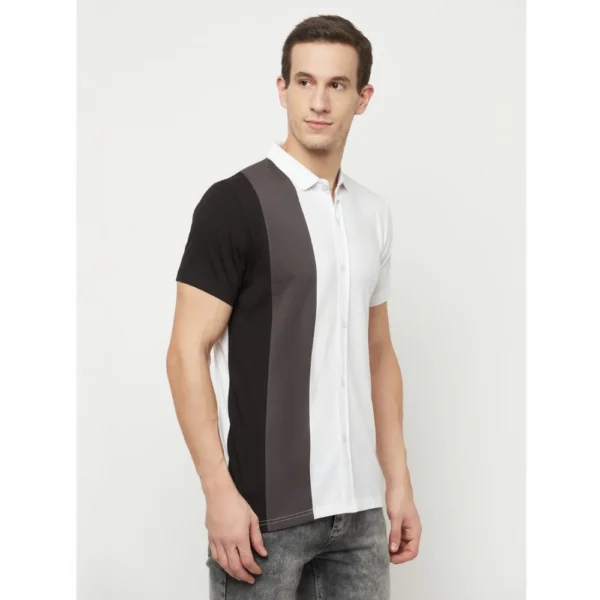 Men's Casual Colorblock Cotton Blend Collared Neck T-shirt (Multicolor)