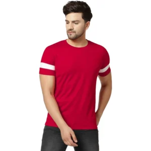 Men's Casual Solid Cotton Blend Round Neck T-shirt (Red)