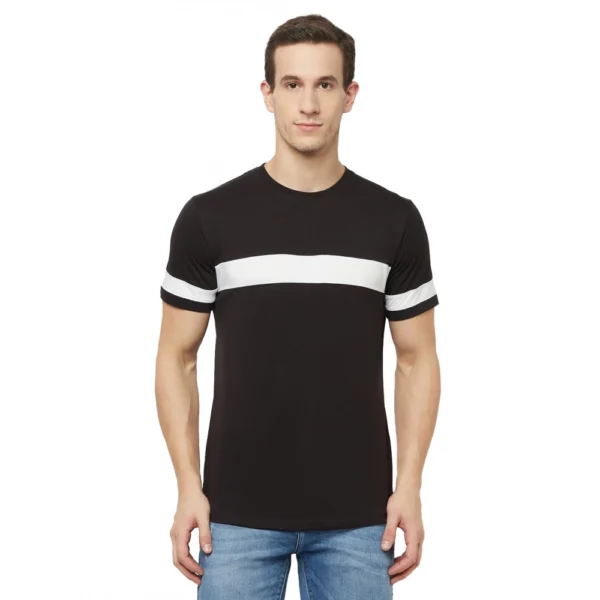Men's Casual Striped Cotton Blend Round Neck T-shirt (Black & White)