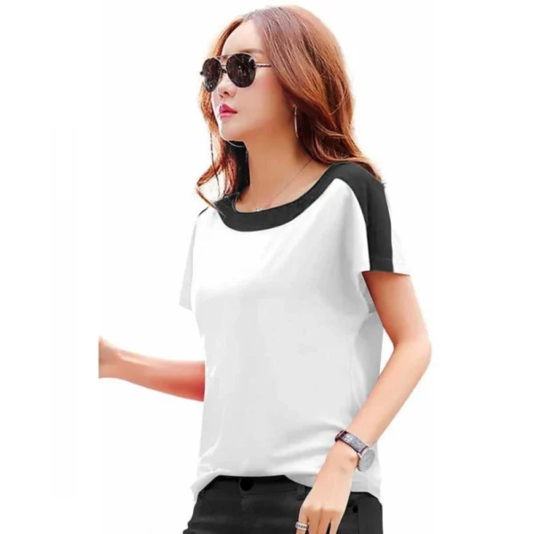 Women's Casual Solid Polyester Boat Neck T-shirt (White)
