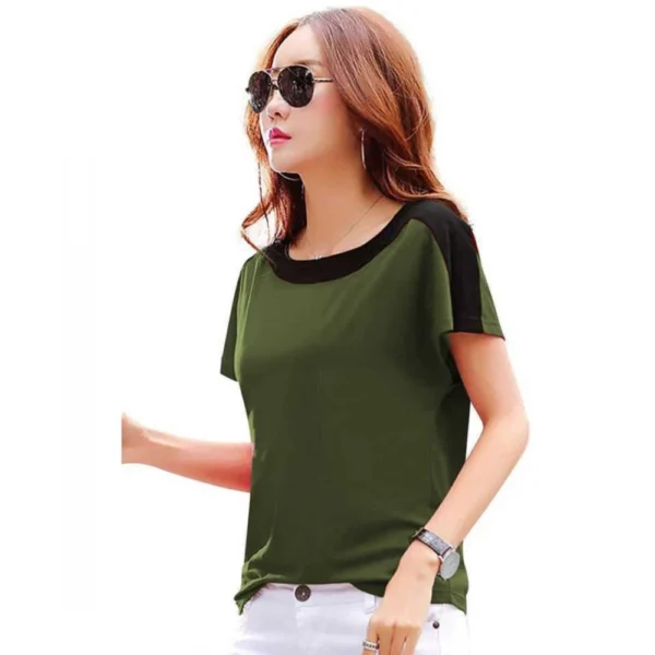Women's Casual Solid Polyester Boat Neck T-shirt (Green)