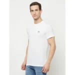 Men's Casual Solid Cotton Blend Round Neck T-shirt (White)