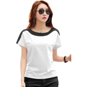 Women's Casual Solid Polyester Boat Neck T-shirt (White)