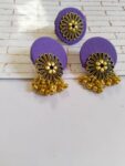 Rainvas purple golden round studs earrings with adjustable ring set