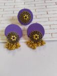 Rainvas purple golden round studs earrings with adjustable ring set