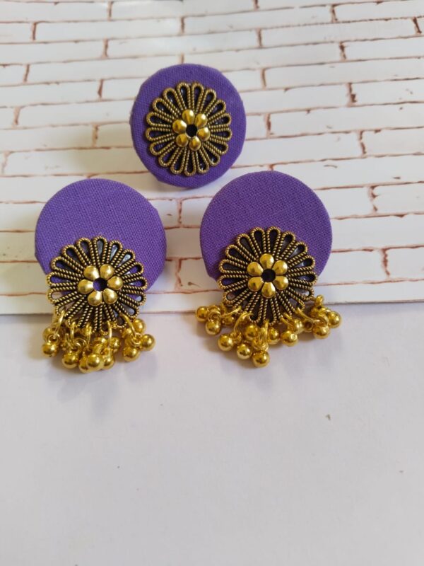 Rainvas purple golden round studs earrings with adjustable ring set