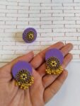 Rainvas purple golden round studs earrings with adjustable ring set