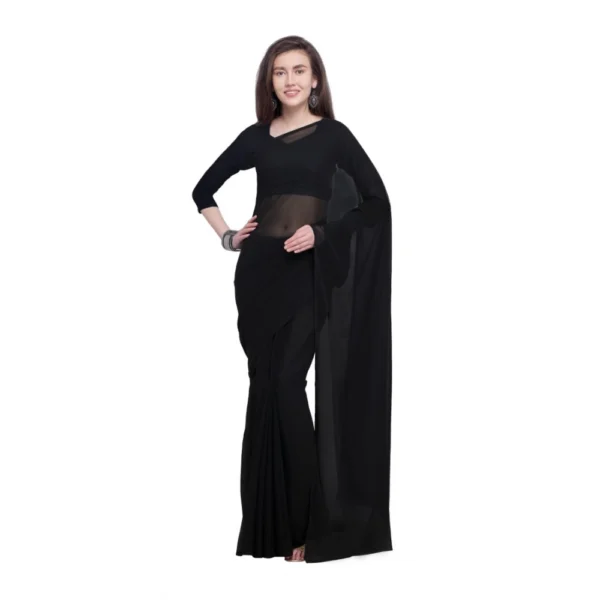 Women's Dyed Saree(Black,5-6 Mtrs)