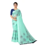 Women's Cotton Saree (Sea Green,5-6Mtrs)