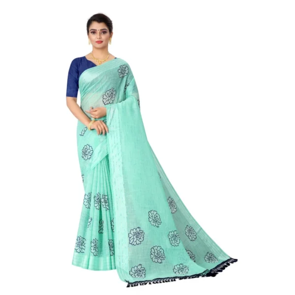 Women's Cotton Saree (Sea Green,5-6Mtrs)