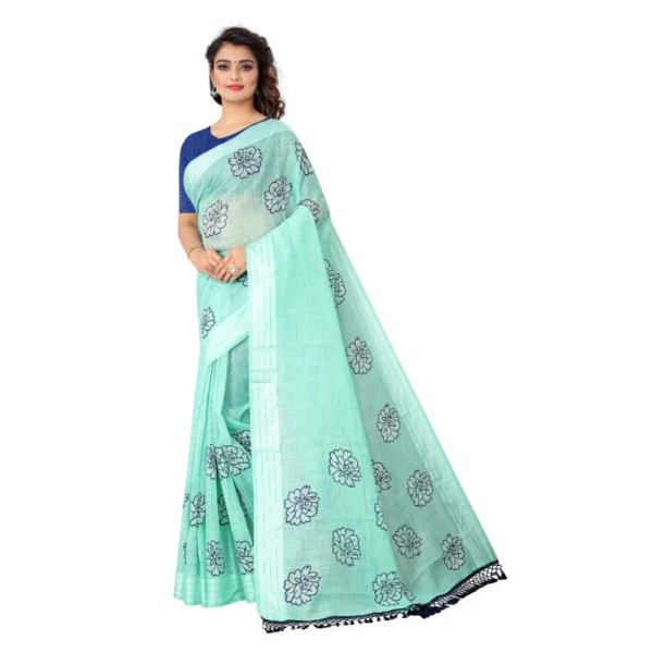 Women's Cotton Saree (Sea Green,5-6Mtrs)