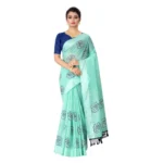 Women's Cotton Saree (Sea Green,5-6Mtrs)