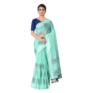 Women's Cotton Saree (Sea Green,5-6Mtrs)