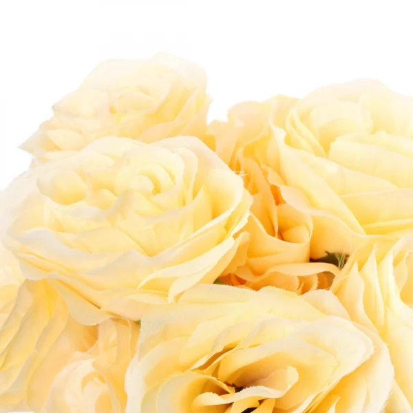 Silk Polyester Artificial Rose Flowers Bunch Bouquet Of 12 Roses For Home Decoration (Color: Cream,Length: 17 Inches)