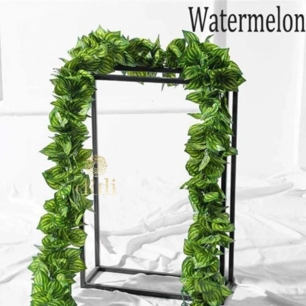 Pack Of 2 Silk Polyester Artificial Watermelon Leaf Vine Hanging Garland Foliage Flowers Leaf Plants For Wall Decoration (Color: Green,Length: 6.5 Feet)