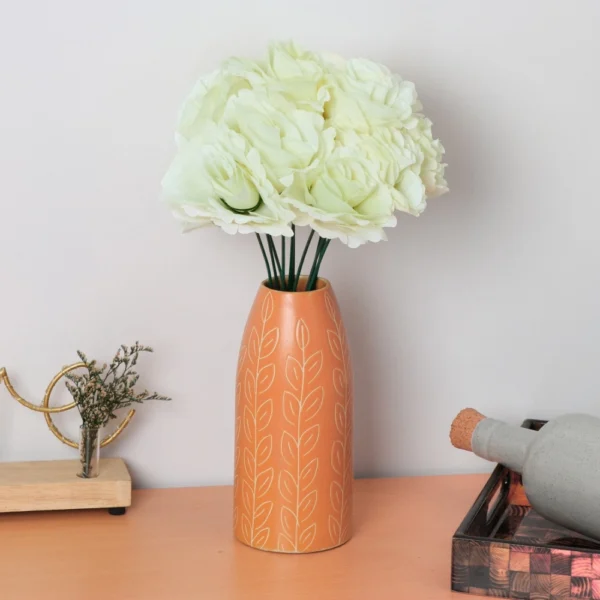 Silk Polyester Artificial Rose Flowers Bunch Bouquet Of 12 Roses For Home Decoration (Color: White,Length: 17 Inches)