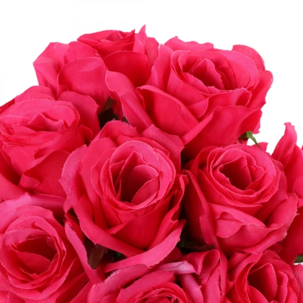 Silk Polyester Artificial Rose Flowers Bunch Bouquet Of 12 Roses For Home Decoration (Color: Pink,Length: 17 Inches)