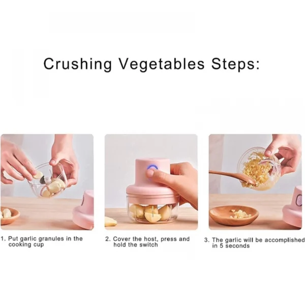 Mini Garlic Chopper 250ML, Portable Mini Food Chopper with USB Charging (Color: Assorted)