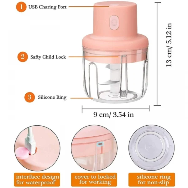 Mini Garlic Chopper 250ML, Portable Mini Food Chopper with USB Charging (Color: Assorted)