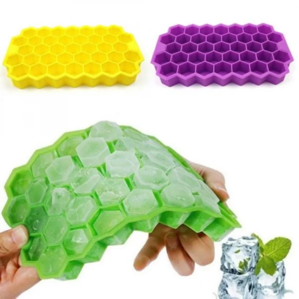 Generic Pack Of 2_37 Cavity Flexible Silicone Honeycomb Design Ice Cube Tray (Color: Assorted)