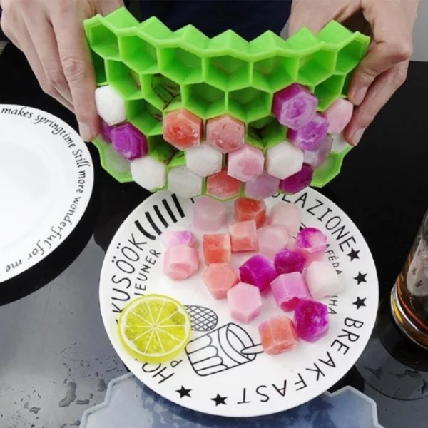 Generic Pack Of 2_37 Cavity Flexible Silicone Honeycomb Design Ice Cube Tray (Color: Assorted)