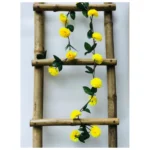 Artificial Yellow Chrysanthemum Dahlia Flower Vine Creeper With Big Green Leaves For Home Decoraton (Color: Yellow, Material: Silk Polyester)